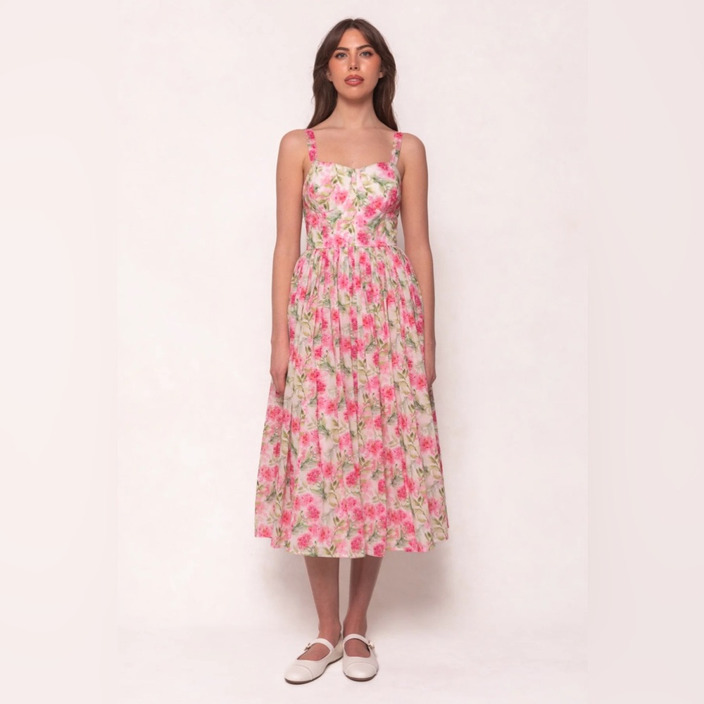 Ivy City Co. Corset Style Ballerina Tank Dress in Pink Floral